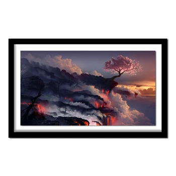 

5d diy diamond embroidery volcano tree scenery diamond painting Cross Stitch full square Rhinestone decoration