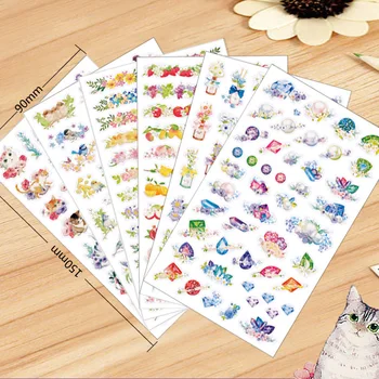 

Free ship!1lot=15set(90pc)!Cat flwoer multi-purpose transparent Decorative sticker / PVC cartoon cute diary stationery stickers