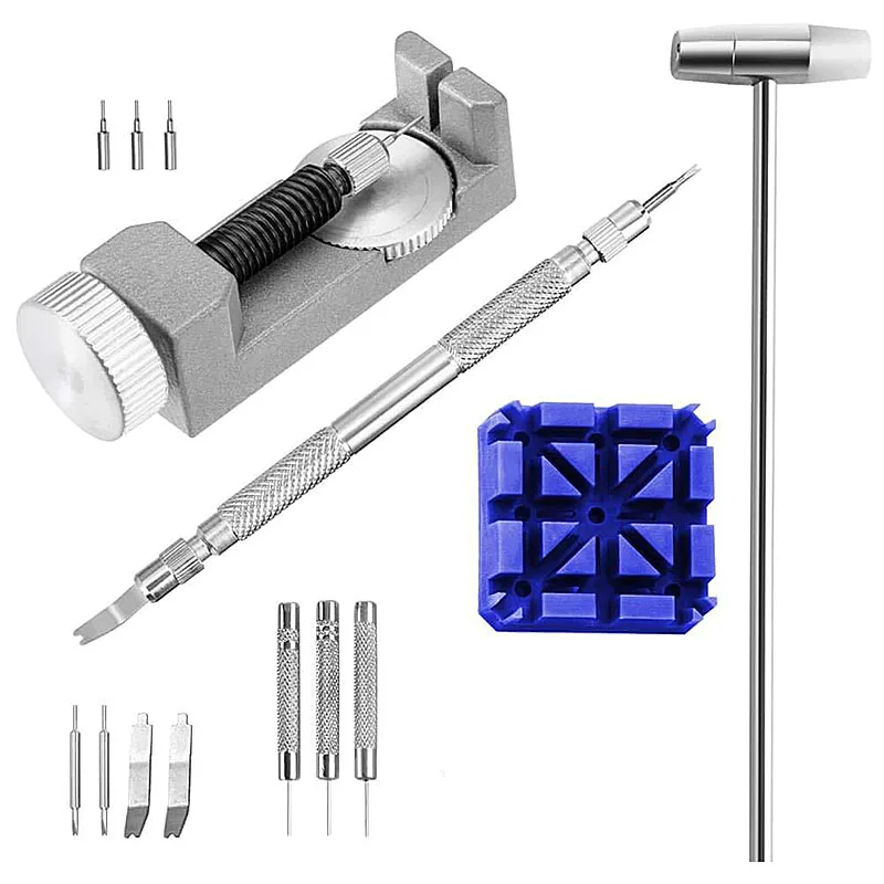 

Fashion Metal 14pc Repair Professional Watch Tool Accessories Reinforced Separator +Meter Seat+Ear Batch +Punch+Hammer Tool Set