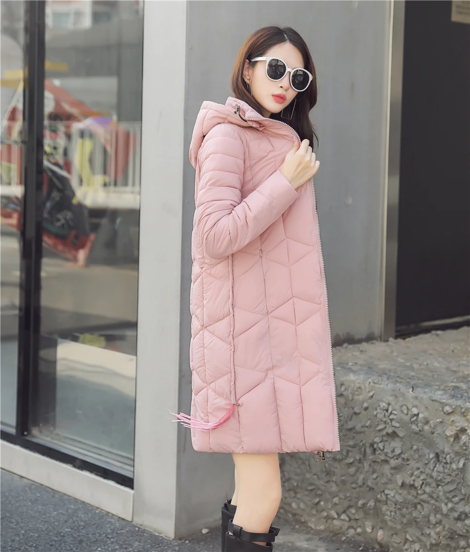 Quilted Coat Long Parka Female Thick Cotton Slim Winter Jacket Women Clothes Hooded Warm Outwear Plus Size Korean Oke042