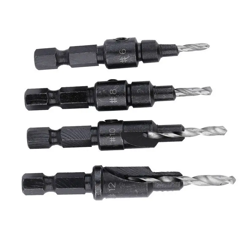 

4PCS High-speed Steel Countersink Drill Bits 1/4" Hex Shank Drill Bit Set for Bore Metal PVC Wood Plank Aluminium Alloy