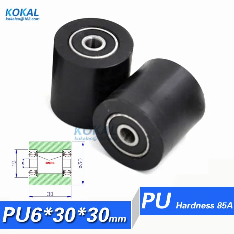 

[PU0630-30RS]Free shipping polyurethane rubber balck barrel ball roller double guide rail wheel bearing 6*30*30