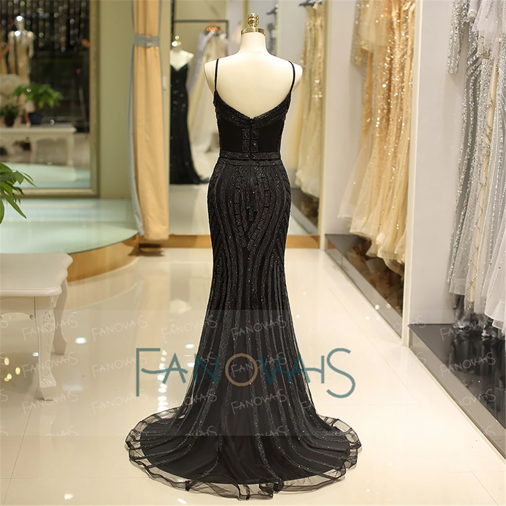 2019 Mermaid Evening Dresses Long Sweetheart Spaghetti Straps Rhinestone Beaded Black Prom Dress 2018 Robe de Soiree SQ15 2019 Mermaid Evening Dresses Long Sweetheart Spaghetti Straps Rhinestone Beaded Black Prom Dress 2018 Robe de Soiree SQ15