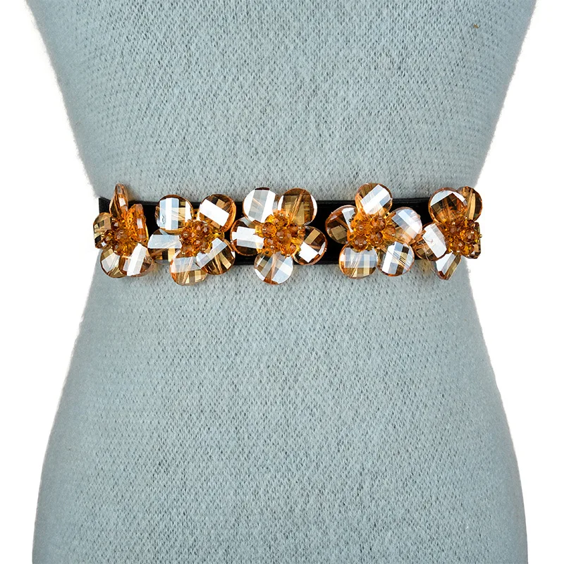 

New Rhinestone Belt full crystal wide waistband decorated female body sculpting band designer wide elastic women belts SD17