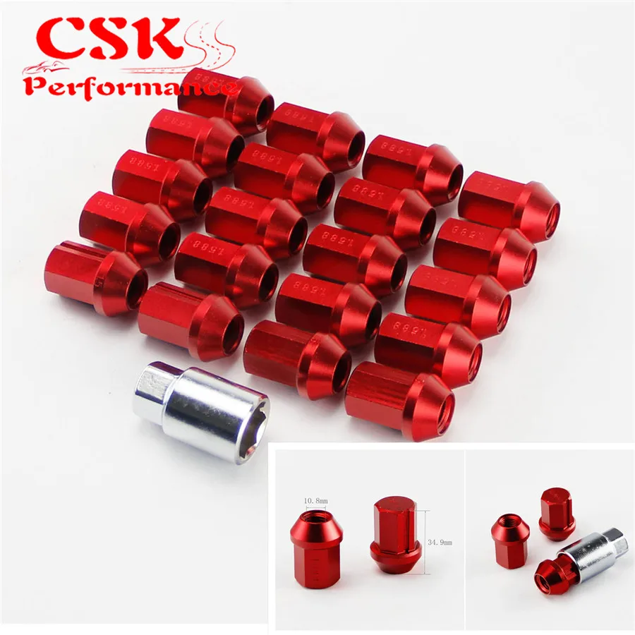 M12X1.5MM 20 Pieces Aluminum Closed Ended Lug Nuts with Locking Key RED