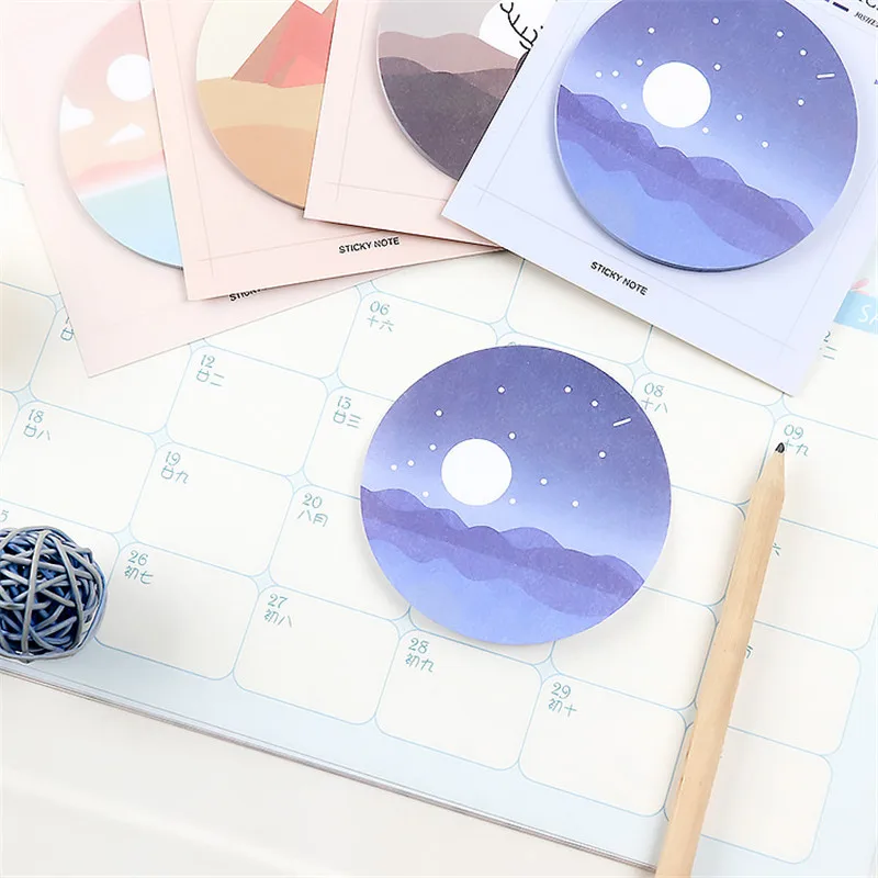 

4packs/lot Korean Round Shape Creative Sticky Paper Note Colorful View Sticky Note Label Stickers Creative Stationery Tools