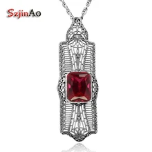 Szjinao стерлингового серебра 925 Рубин ожерелье в виде цветов и ожерелья для женщин стерлингового серебра-ювелирные изделия