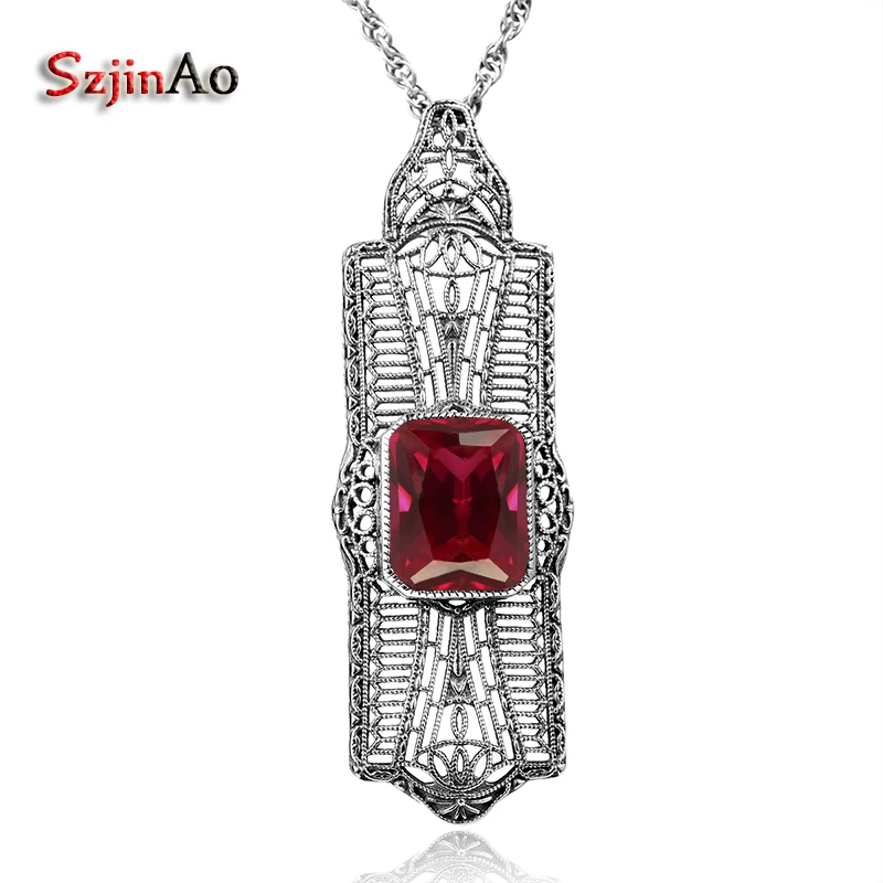 

Szjinao 100% 925 Sterling Silver Ruby Flower Pendants & Necklaces Women Wholesale Sterling-Silver-Jewelry