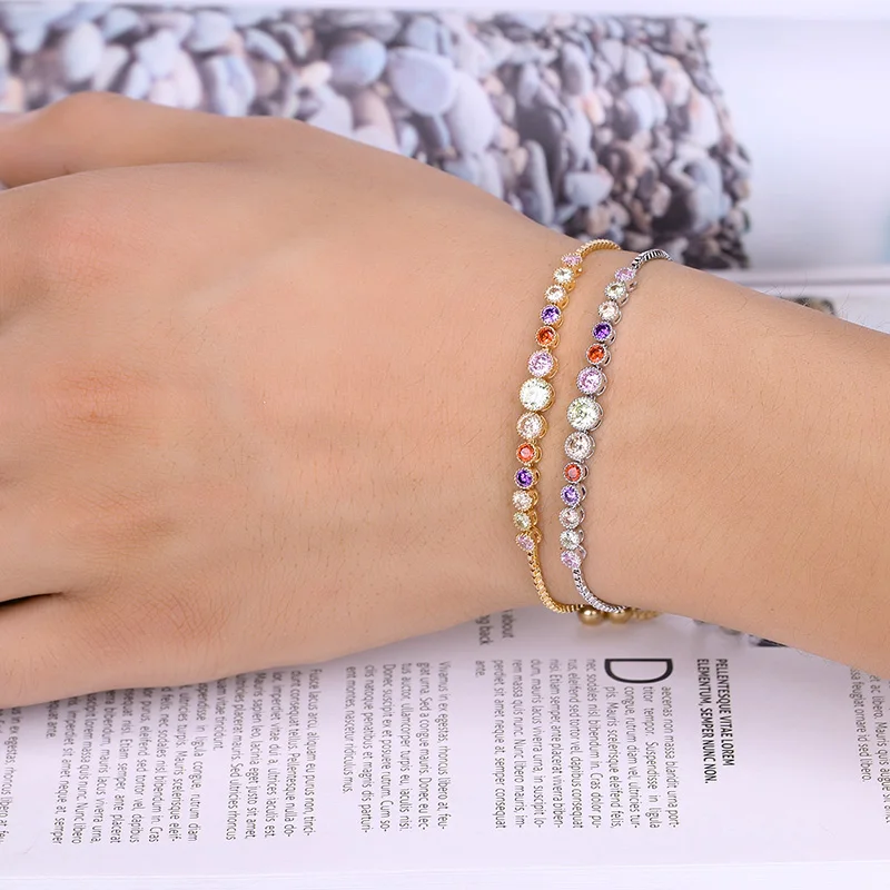 WEIMANJINGDIAN элегантные круглые многоцветные или прозрачные кубические циркониевые Кристальные CZ регулируемые браслеты для женщин или свадьбы