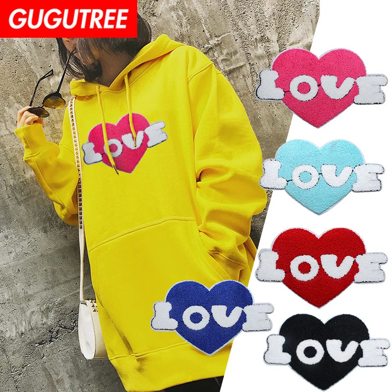 

GUGUTREE towel embroidery big love heart patches love patches badges applique patches for clothing XC-309