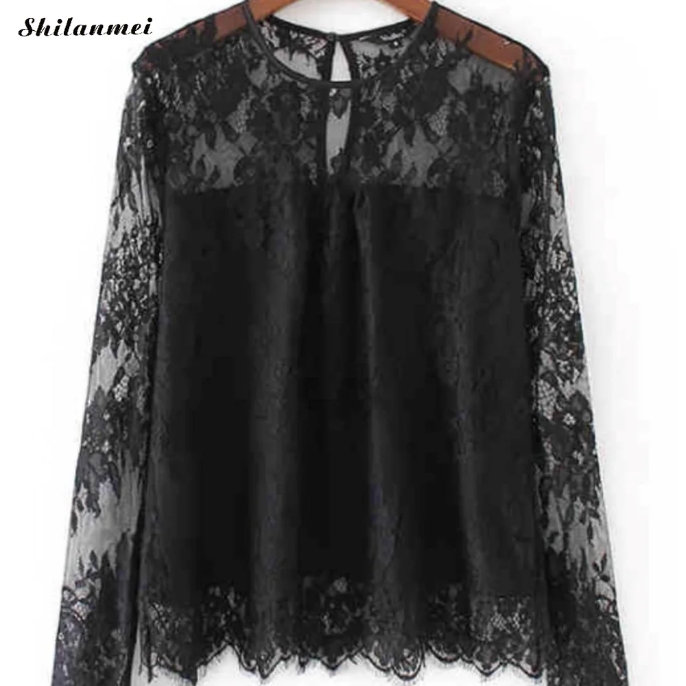Blusas 2019 женская блузка Весна Осень Сексуальная Прозрачная Тонкая Рубашка