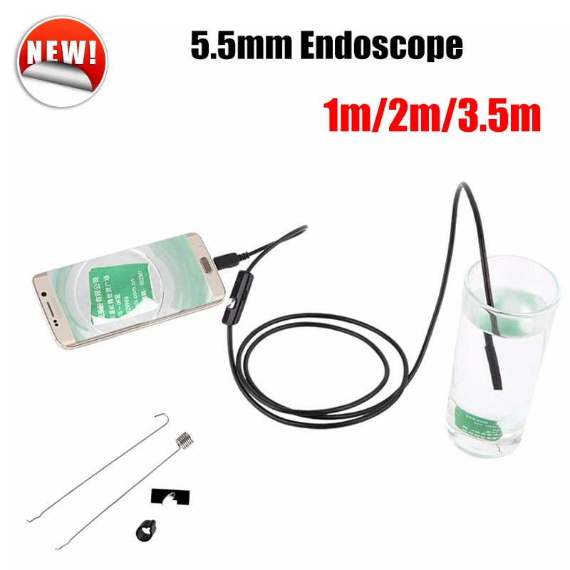  Android USB Endoscope 5.5mm 2M Mini Camera Inspection OTG Endoscope USB Borescope Cable Pipe Android Phone PC Snake Tube Camera