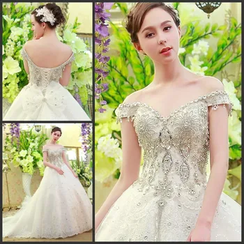 شراءخمر الكرة ثوب زفاف فاخر فساتين 2019 الحبيب كاب كم الدانتيل متابعة الكريستال الدانتيل فساتين زفاف Vestido دي Noiva IZ382