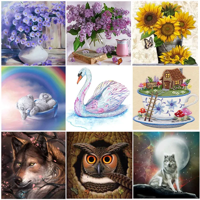 

Flower 5D DIY Diamond Embroidery Painting Animal Cross Stitch Craft Needlework Mosaic Picture Wall Sticker Home Decor