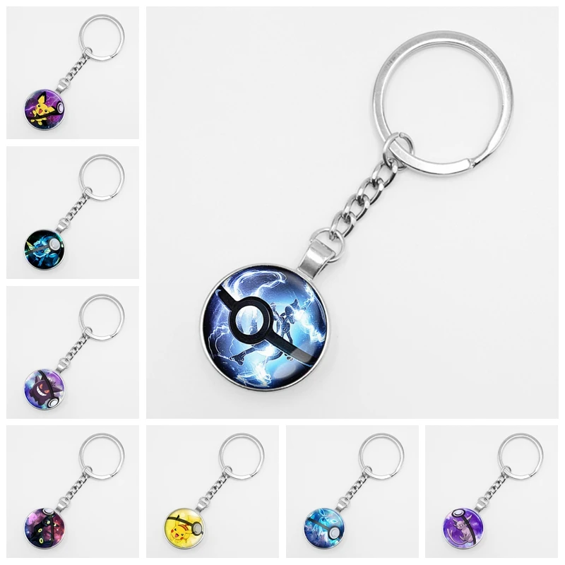 

Hot! Retro Mini Squirtle Eevee Vulpix Simple Anime Pokemon Go Key Ring Pikachu Glass Keychain Pocket Monster Keyring Pendant