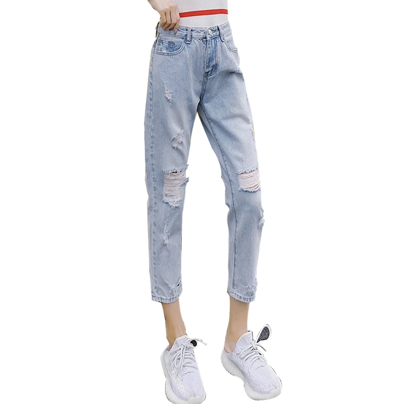 Loyalget хлопковые Рваные Джинсы бойфренда для женщин модные свободные винтажные джинсы с высокой талией Большие размеры джинсы Pantalones Mujer Vaquero