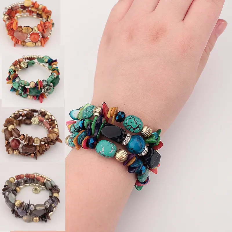 

2019 new Bohemian Multicolor Shell Bracelets & Bangles Crystal Stones Beaded Multilayer Bracelets Charm Gold Bracelet For Women