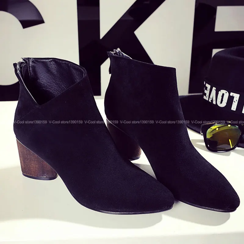 

Ladies Shoes 2016 Ankle Boots Woman Genuine Suede Sheepskin Shoes Fashion Women Pointed Toe Boots Dames Schoenen