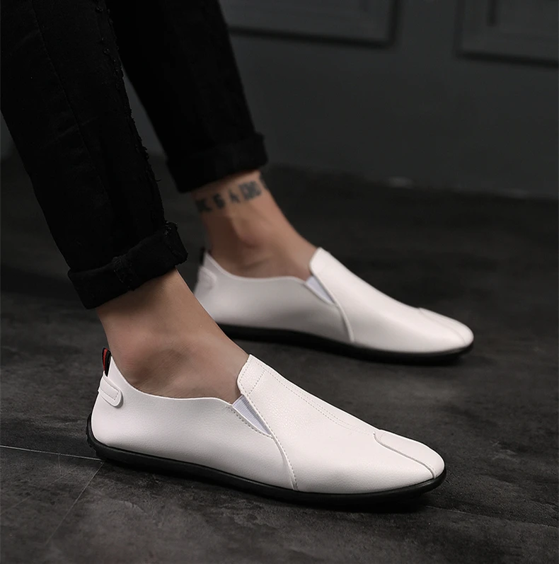 Brand Fashion Men Casual Shoes Leather High Top Breathable Comfortable Footwear Male Black White Boat Drive Mens Shoe (12)