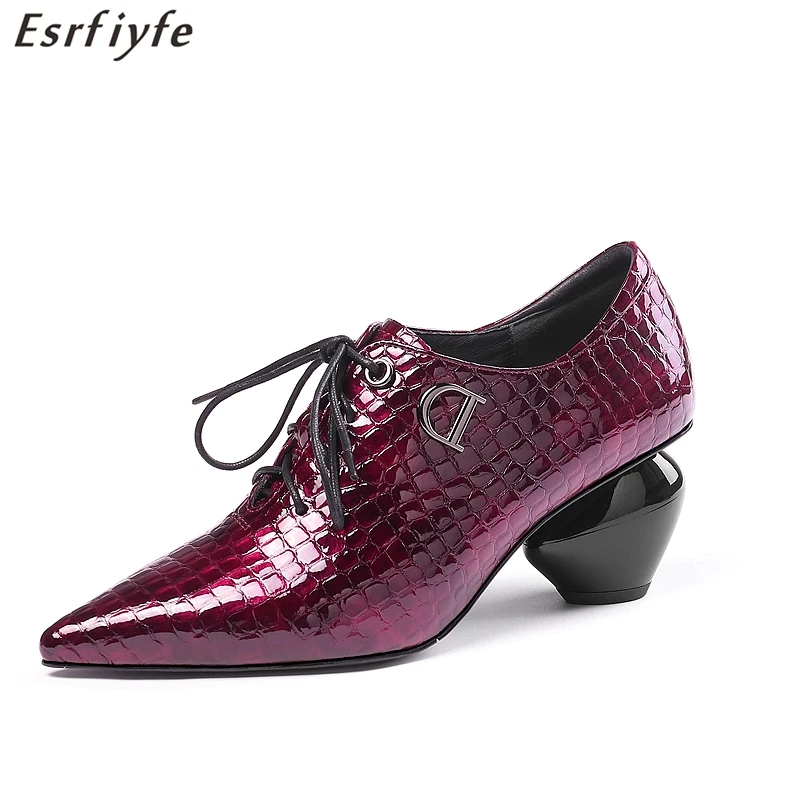 

ESRFIYFE Women Brand Design High Quality Elegant Embossed Stone Pattern Leather Women Pumps New Arrival Fashion Shoes Woman