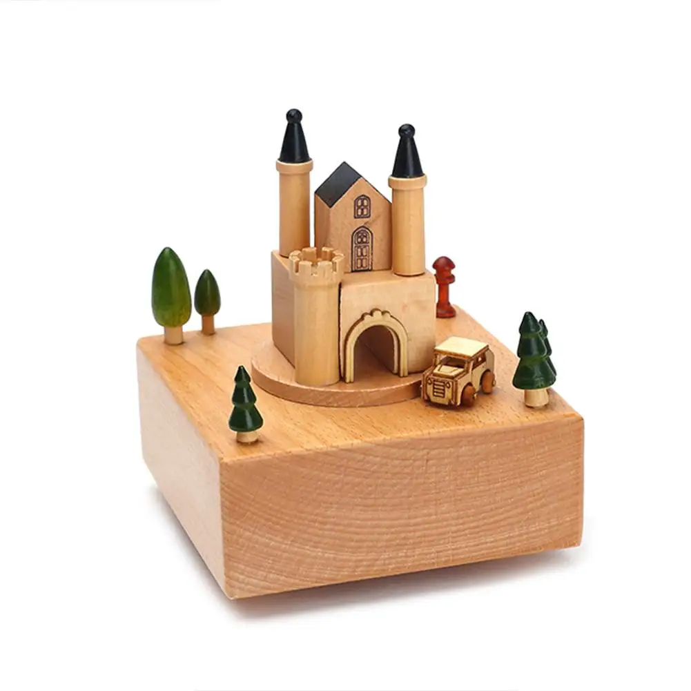 Carousel Music Box Kawaii Zakka Carousel Musical Boxes Wooden Music Box Wood Crafts Retro Birthday Gift Vintage Home Decoration Accessories