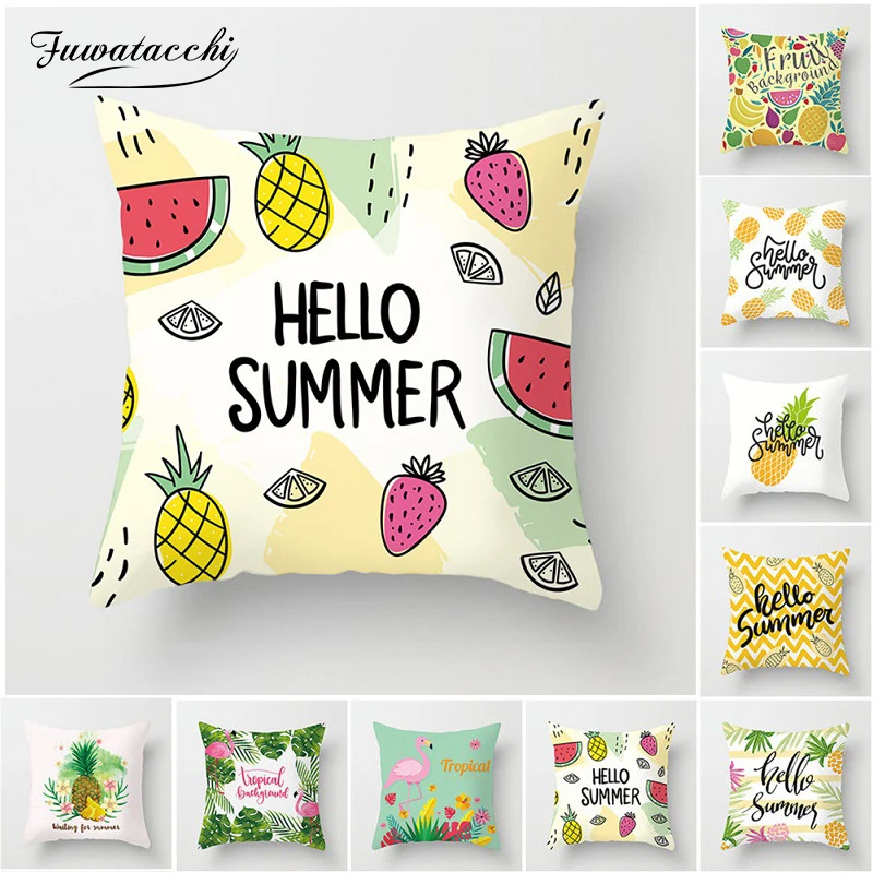 Fuwatacchi الاستوائية الفاكهة غطاء الوسادة فلامنغو البطيخ الأناناس وسادة غطاء كرسي المنزل أريكة الديكور الصيف المخدة