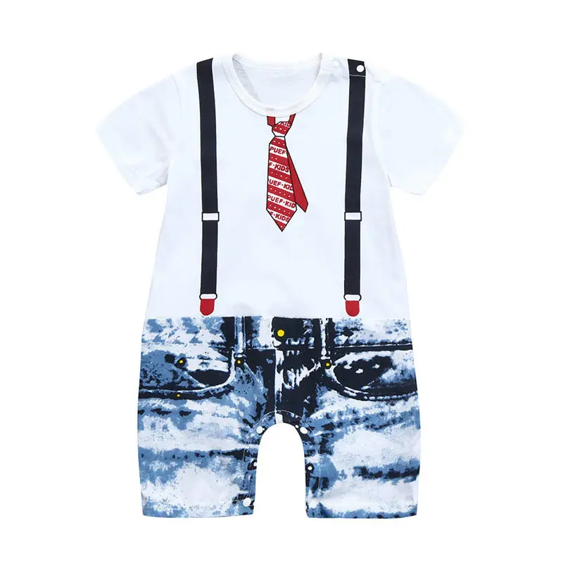 

2018 ARLONEET Toddler Baby Boys Tie Overalls Jeans Floral Print Short Sleeve Romper Jumpsuit Summer Children Clothing Hairbandes