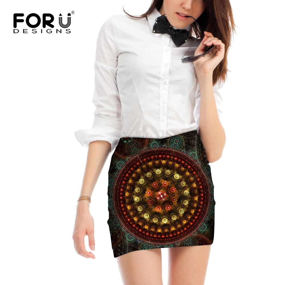 

FORUDESIGNS 3D Women Skirt Pencil Skirt's Retro Style Ladies High Waist Package Hip Skirt Short Femme Vortex Floral Pattern M L