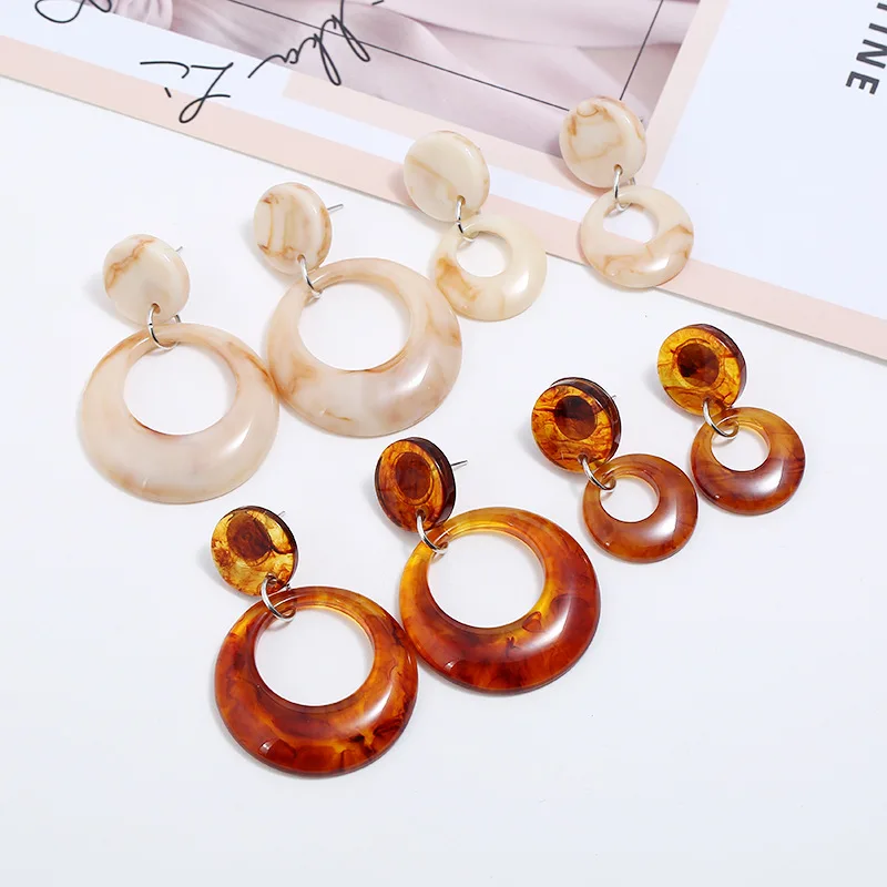 

BELLAHYDIARY Boho Caramel Acrylic Round Drop Earring Acetic Acid Leopard Print Dangle Earrings For Women Party Jewelry Pendients