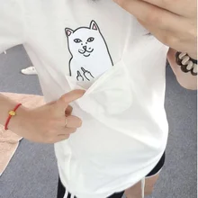 

2018 Summer T-shirt Women Printed Pocket Cat Top Tees O-Neck Short Sleeve Tshirt Female Casual Clothing Plus size S-4XL