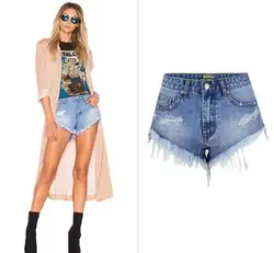Для женщин Шорты с высокой талией 2019 новые летние женские Узкие рваные Ленточки джинсы модные, пикантные необработанным краем Джинсовые