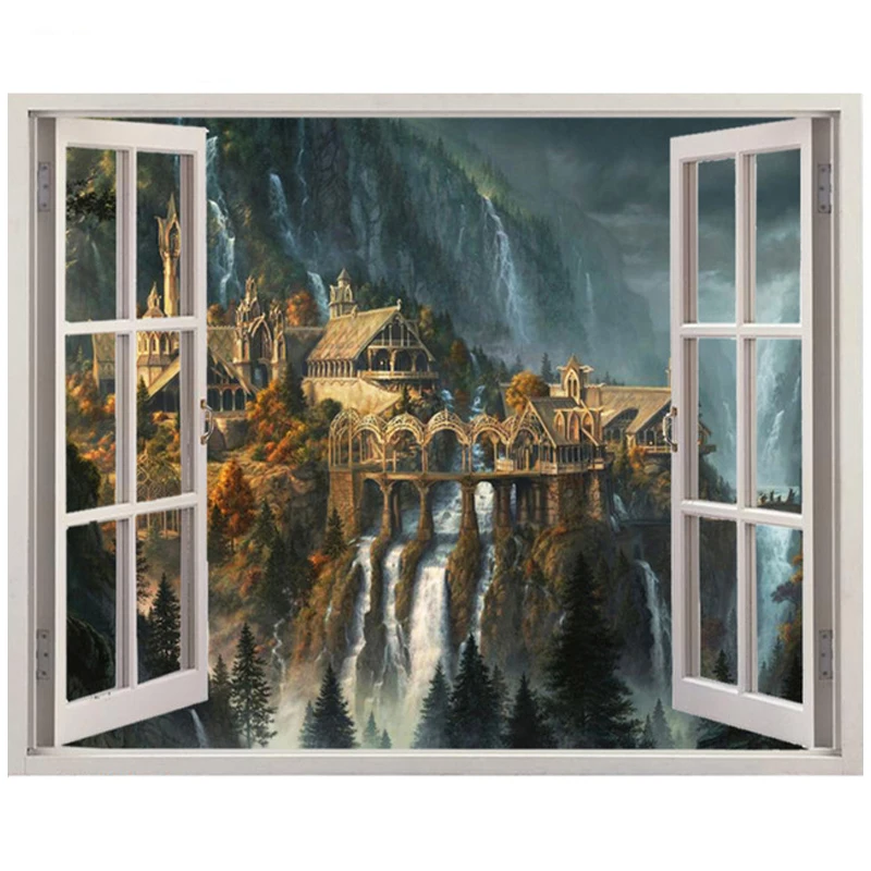

5d Diy Diamond Painting Lord of the Rings Castle window Full Square Round Drill Cross Stitch Wedding Decoration StickerZP-2756
