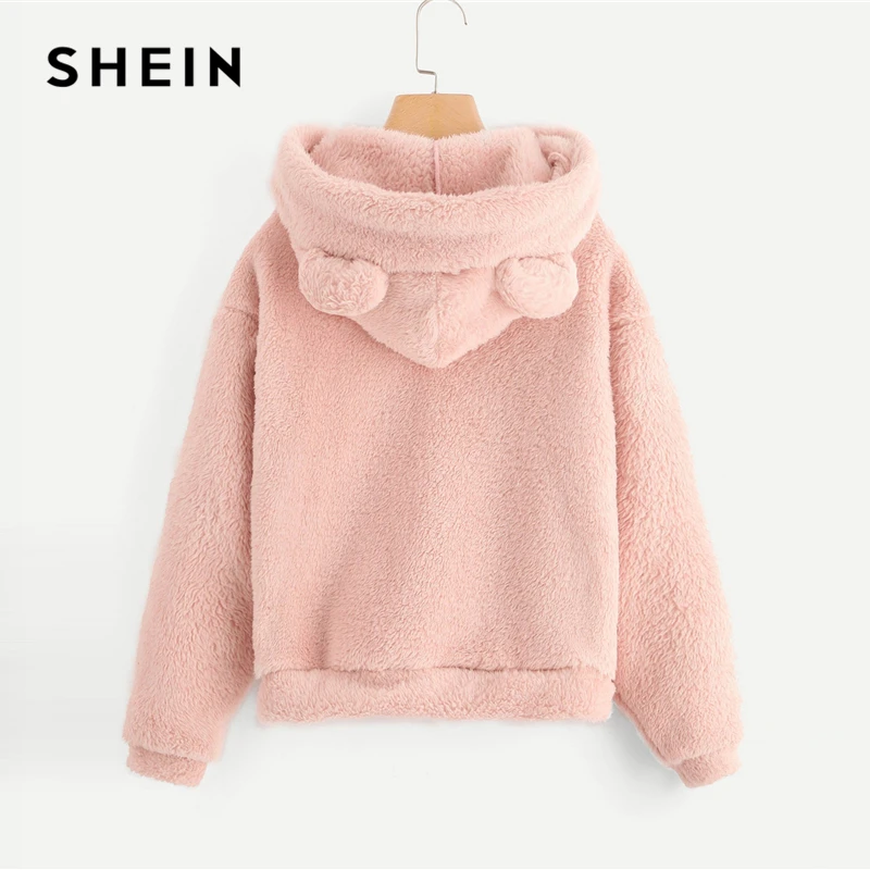 SheIn Womens Casual Cute Teddy Bear Long Sleeve Fleece Pullover Hoodie Top