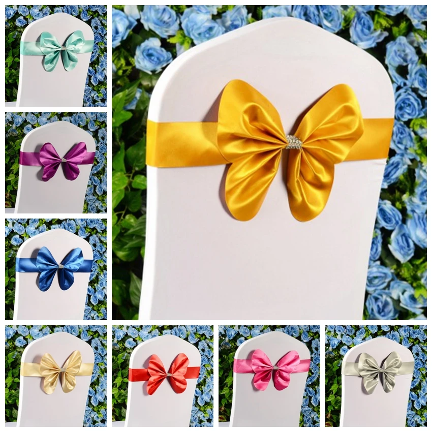 

15 Colours Spandex chair sashes wedding chair sash mini style butterfly bow tie lycra stretch band hotel party show