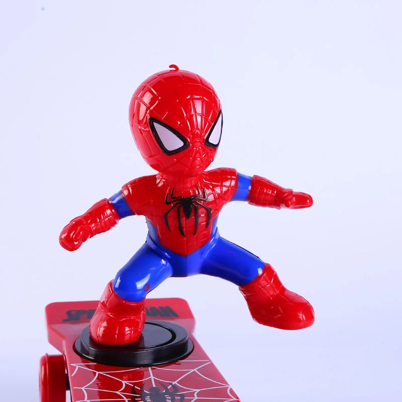 Automatic rotation Electric Skateboard spiderman Dance Robot Electronic Walking Toys With Music Light Kids Toy