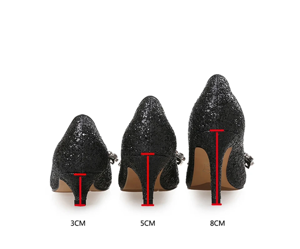 Указательный палец Золушка обувь 8cm 3 дюймовый Серебряные каблуки из горного хрусталя насосы черный Плюс размер леди тонкий бриллиант