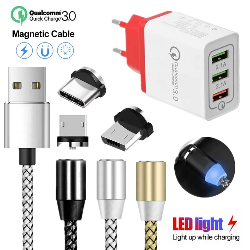 Магнитный кабель type-C Micro usb зарядное устройство для iphone X samsung S10 Xiaomi Redmi 7A 6A note7 6 huawei Quick Charge 3,0 USB зарядное устройство