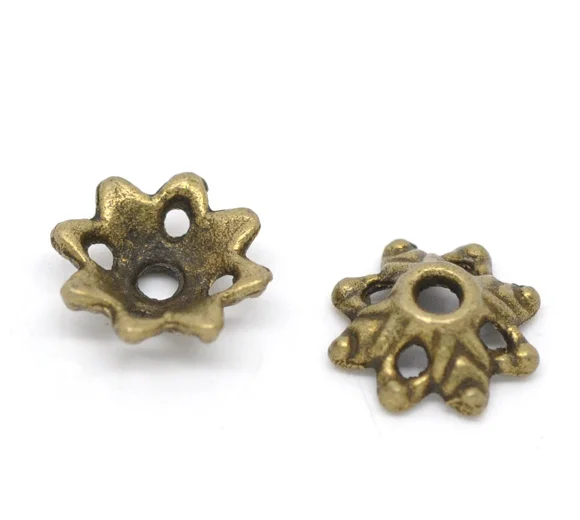 

DoreenBeads Zinc metal alloy Beads Caps Flower Antique Bronze(Fits 14mm-15mm Beads)Leaf Pattern 8mm(3/8")x 3mm(1/8"),35 PCs