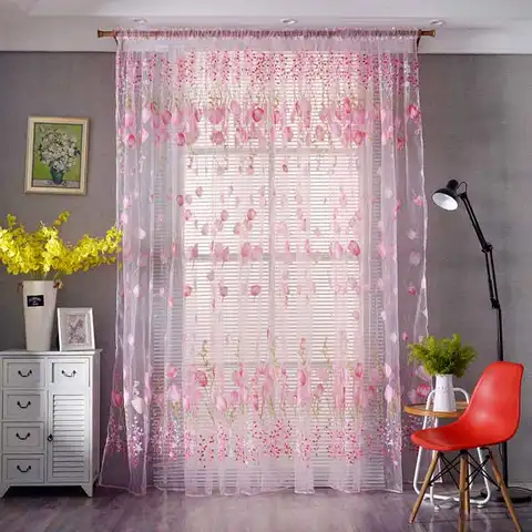 Voile de Tule Transparente para Tratamento Janela de Triagem Padrão Tulipa Flor Sheer Cortina Burnout Tecido da Janela da Sala
