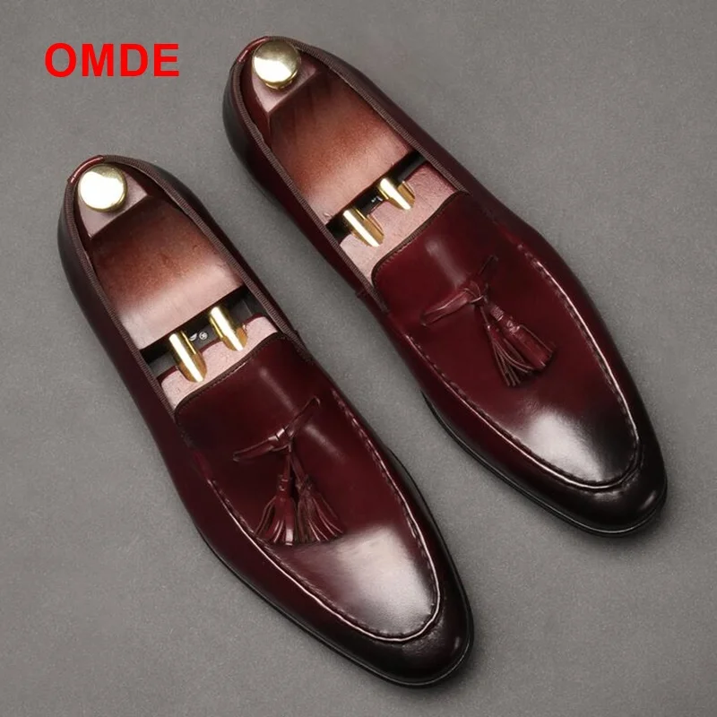 

OMDE New Arrival British Style Tassel Men Loafers Genuine Leather Men Dress Shoes Handmade Leather Shoes Men Casual Flats