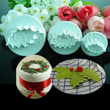 

2015 Hot!! 3Pcs/Set Christmas Leaf Shapefondant Cookie Cake Sugarcraft Plunger Cutters Mold Tools Cookie Cutter