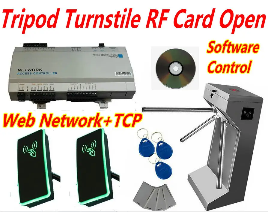 

RFID Card to open the gate Tripod Turnstie,Network Access Controller+Turnstile gate, Pedestrian passageway security gate id card