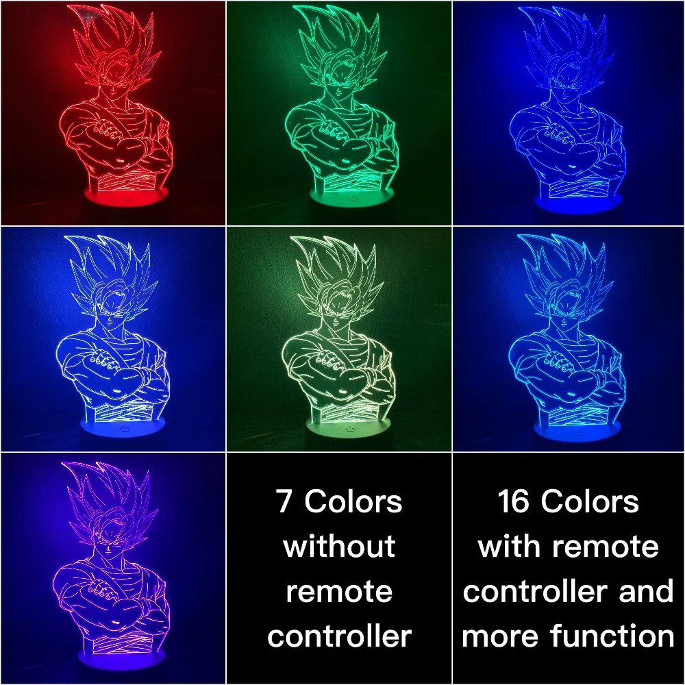 Крутой детский светодиодный ночник Dragon Ball Z Goku рисунок ночной Светильник для детской спальни Декор аниме 3D иллюзия светодиодный ночной Светильник Saiyan
