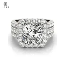 LESF Роскошные ювелирные изделия 3 карата, Женское кольцо из стерлингового серебра 925 пробы, дизайнерское кольцо с круглой огранкой, микро-инкрустация, кольцо на заказ