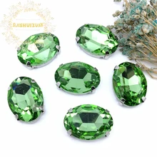 ¡Nuevo! Luz verde de cristal de coser-En OVAL diamantes de imitación con garra de vestidos y Clothes13 * 18 10*14 8*10 18*25 20*30 6*6*8