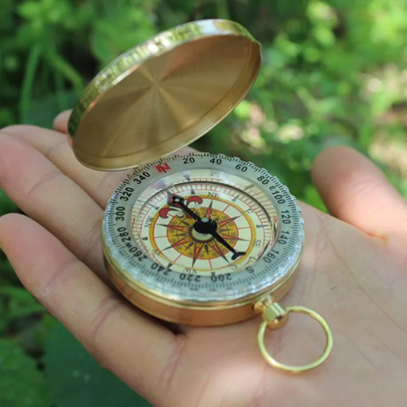 

Multi-function Pocket Watch Copper Luminous Compass Mini 4.8 CM Metal Compass Outdoor Tools Hanging Ring Type