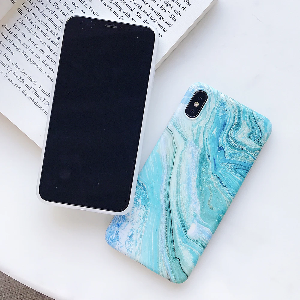 Flexible TPU Mobile Phone Accessories Case for iPhone 7 Plus 8 Plus X XR Matt Marble Design Anti-Finger Slim Fit Cellphone Cover