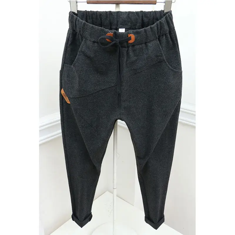 Теплые плотные штаны-шаровары размера плюс 5XL, женские свободные брюки, осенне-зимние брюки, женские спортивные штаны, штаны с высокой талией, Z29 - Цвет: Dark grey