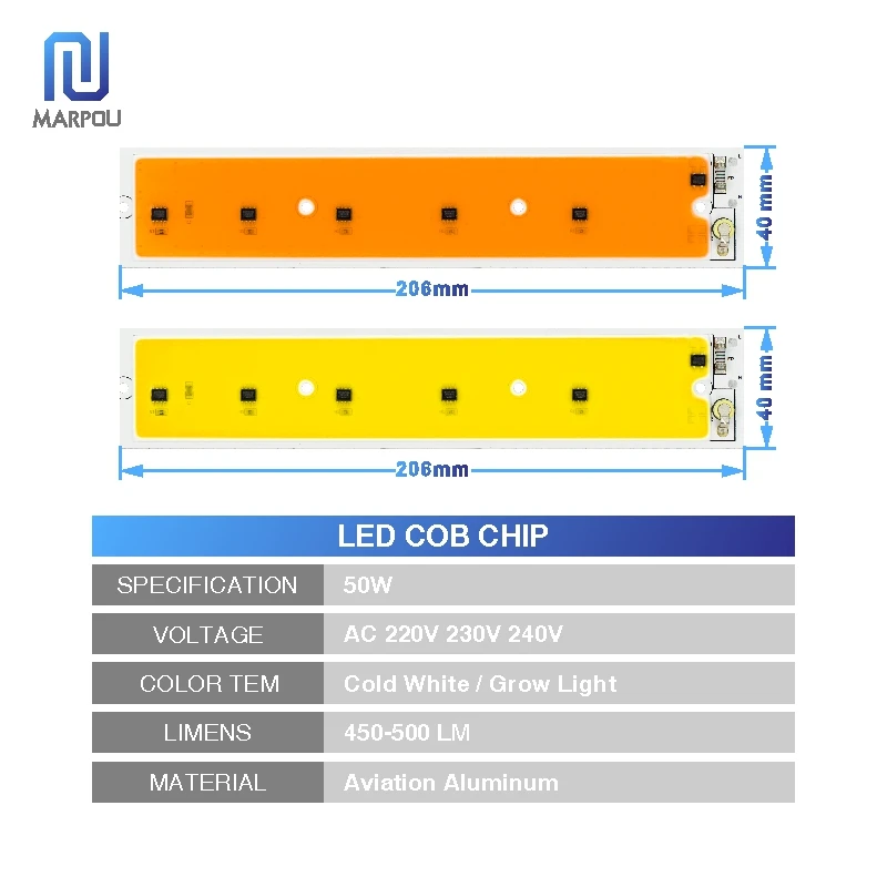 Светодиодный чип COB Smart IC Full Spectrum 50 Вт AC 220 В холодный белый светильник с бусинами
