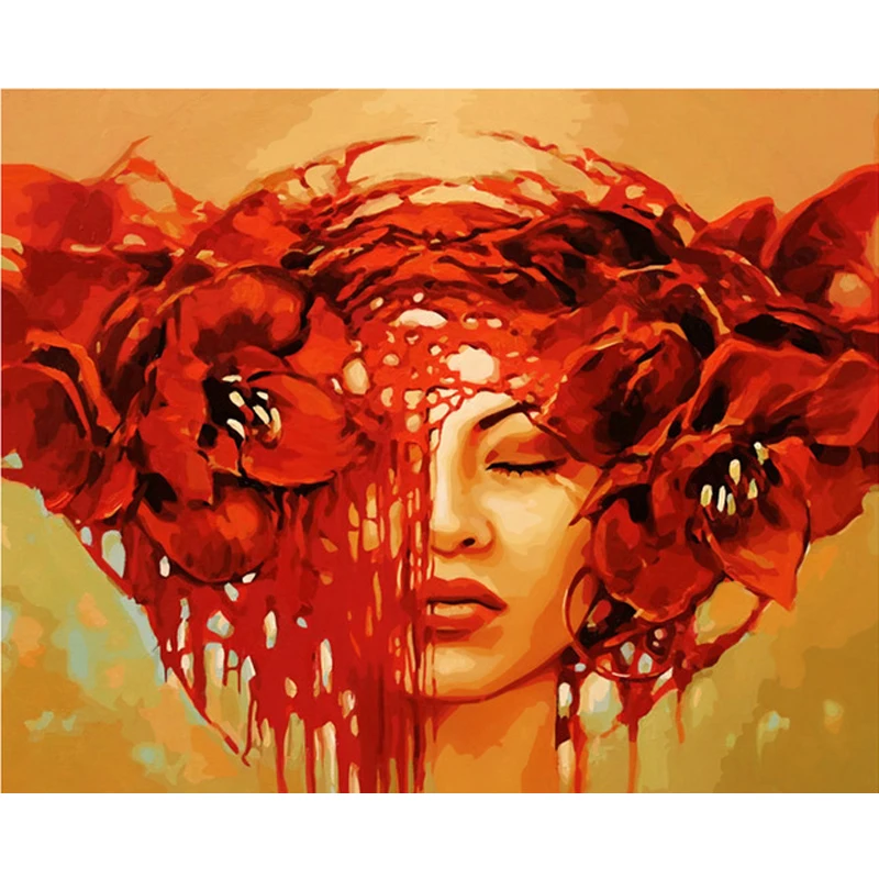 

Painting By Numbers DIY Dropshipping 40x50 60x75cm Beautiful red makeup female Figure Canvas Wedding Decoration Art picture Gift